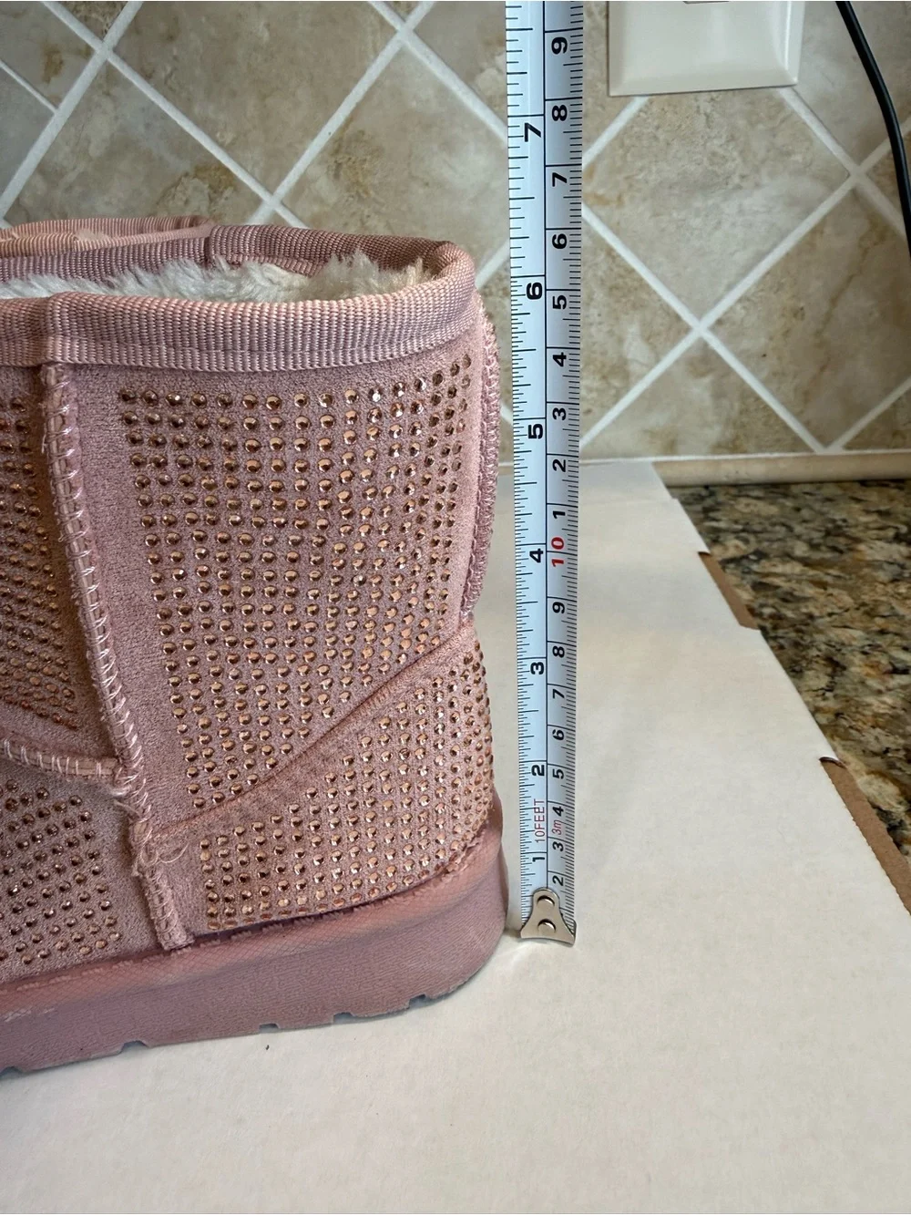 Lucky Top Girls Size 12 Pink Rhinestone Faux Suede Fur Lined Winter Boots